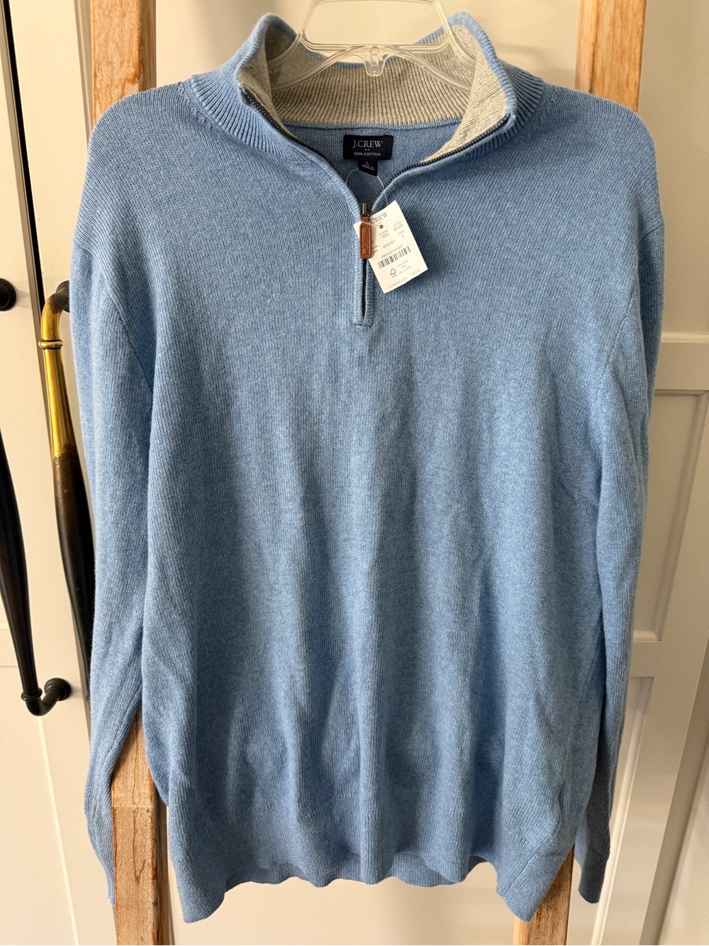 J. Crew Men’s Sky Blue Half-Zip Sweater with Contrast Inner Collar